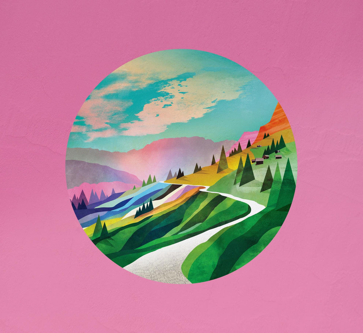 Landscape wall decal. Self-adhesive, repositionable, and removable fabric.