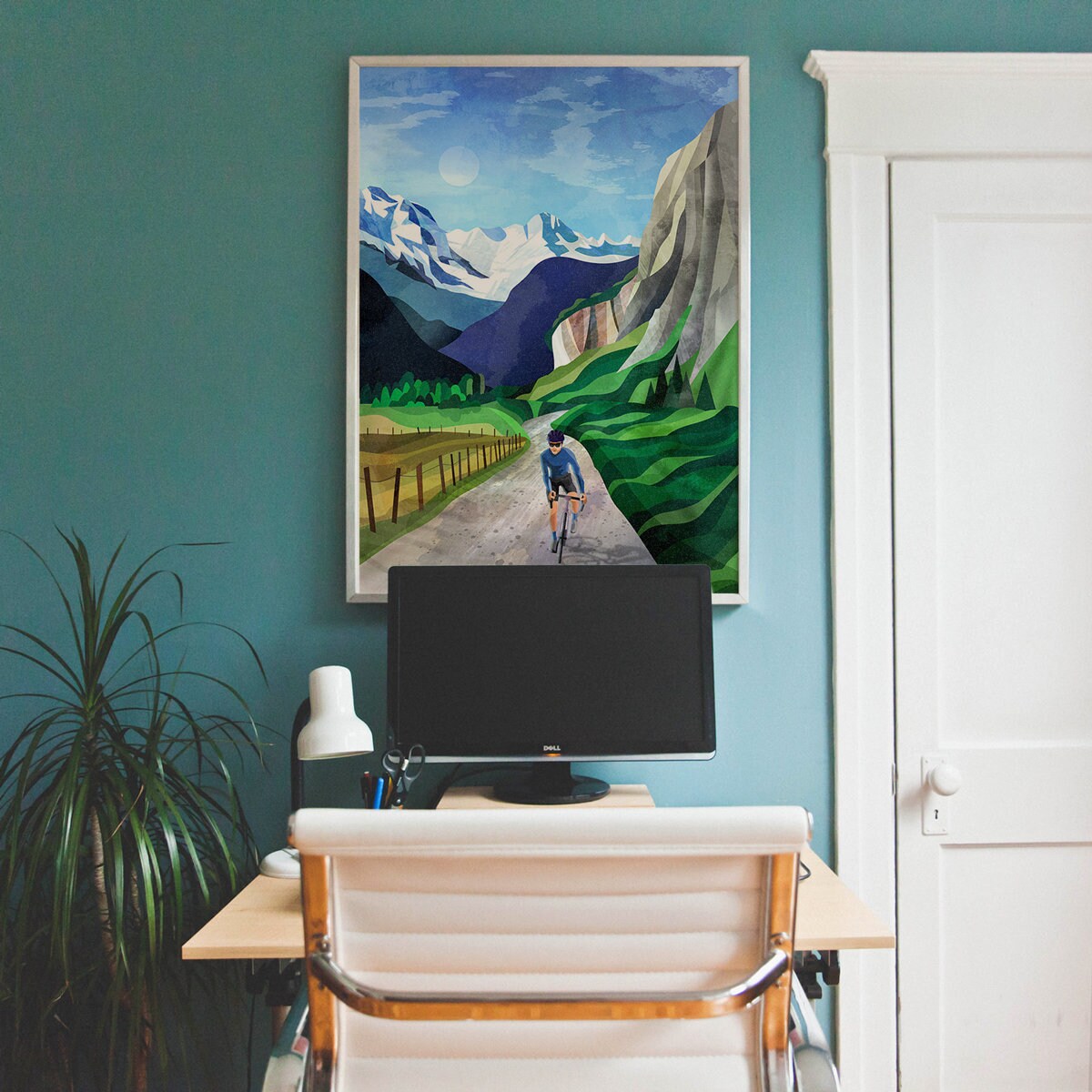Cycling in Alpine Valley Art Print | Mountain Bicycle Wall Art