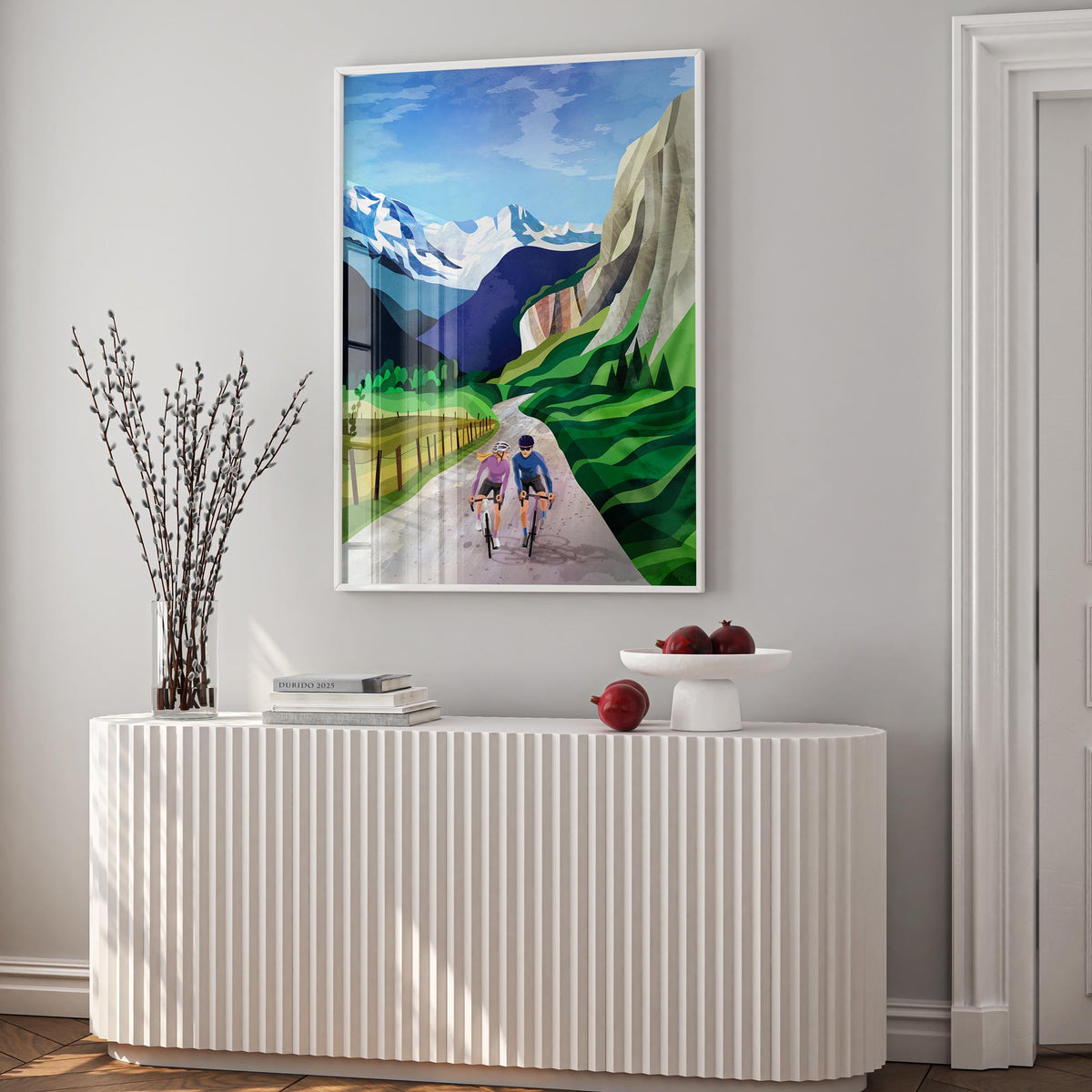 Cycling Couple Art Print | Alps Mountain Bicycle Wall Art
