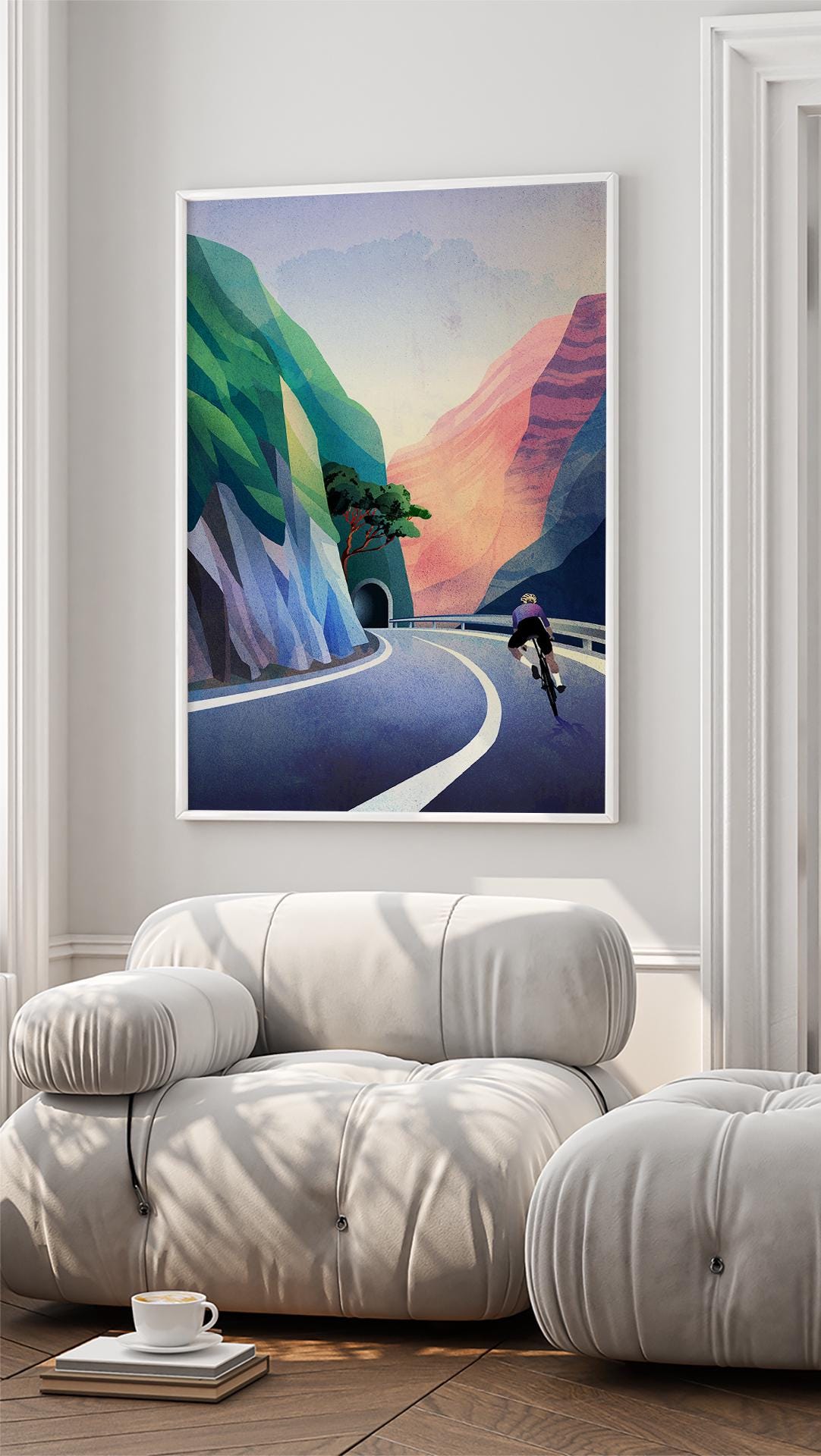 Cycling Art Print | Cyclist Descending Mountain Road Wall Art