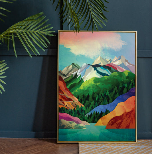 Mountain Lake Art Print | Colorful Crystal Clear Landscape Wall Art