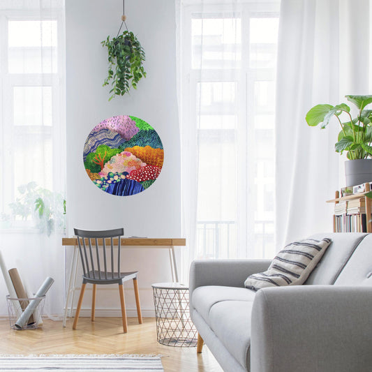 Colorful Forest Wall Decal | Round Self-Adhesive Removable Wall Sticker