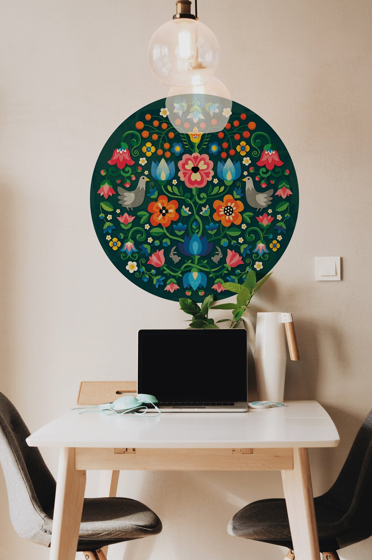 Mountain Flowers Wall Decal | Self-adhesive and Removable Folk-Inspired wall decoration