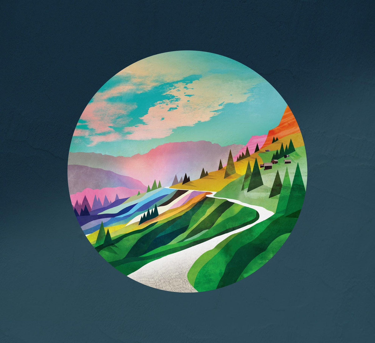 Landscape wall decal. Self-adhesive, repositionable, and removable fabric.