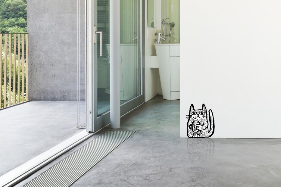 Coffee Cat Wall Decal: Repositionable Woven Polyester Decor