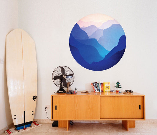 Mountain Valley Wall Decal | Round Self-Adhesive Removable Wall Sticker
