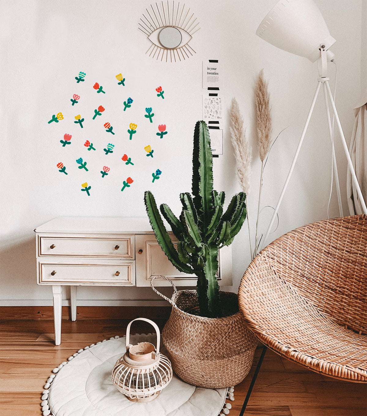 Flower Wall Decals | Set of 12 Removable Fabric Stickers.
