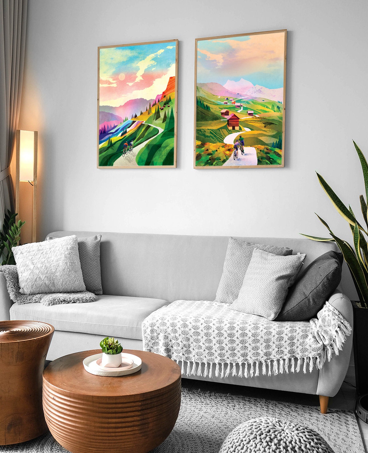 Cycling Art Prints Set of 2 | Colorful Bicycle Wall Art
