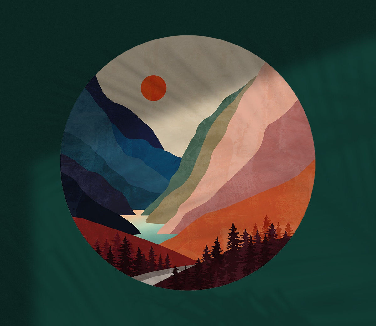 Mountain River Wall Decal | Round Removable Self-Adhesive Wall Sticker