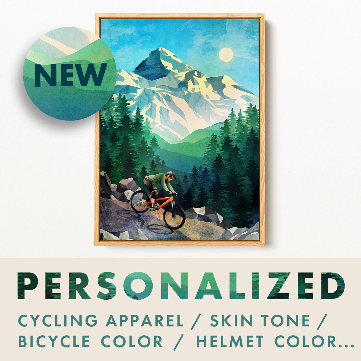 Personalized MTB Art Print | Custom Mountain Bike Rider Wall Art