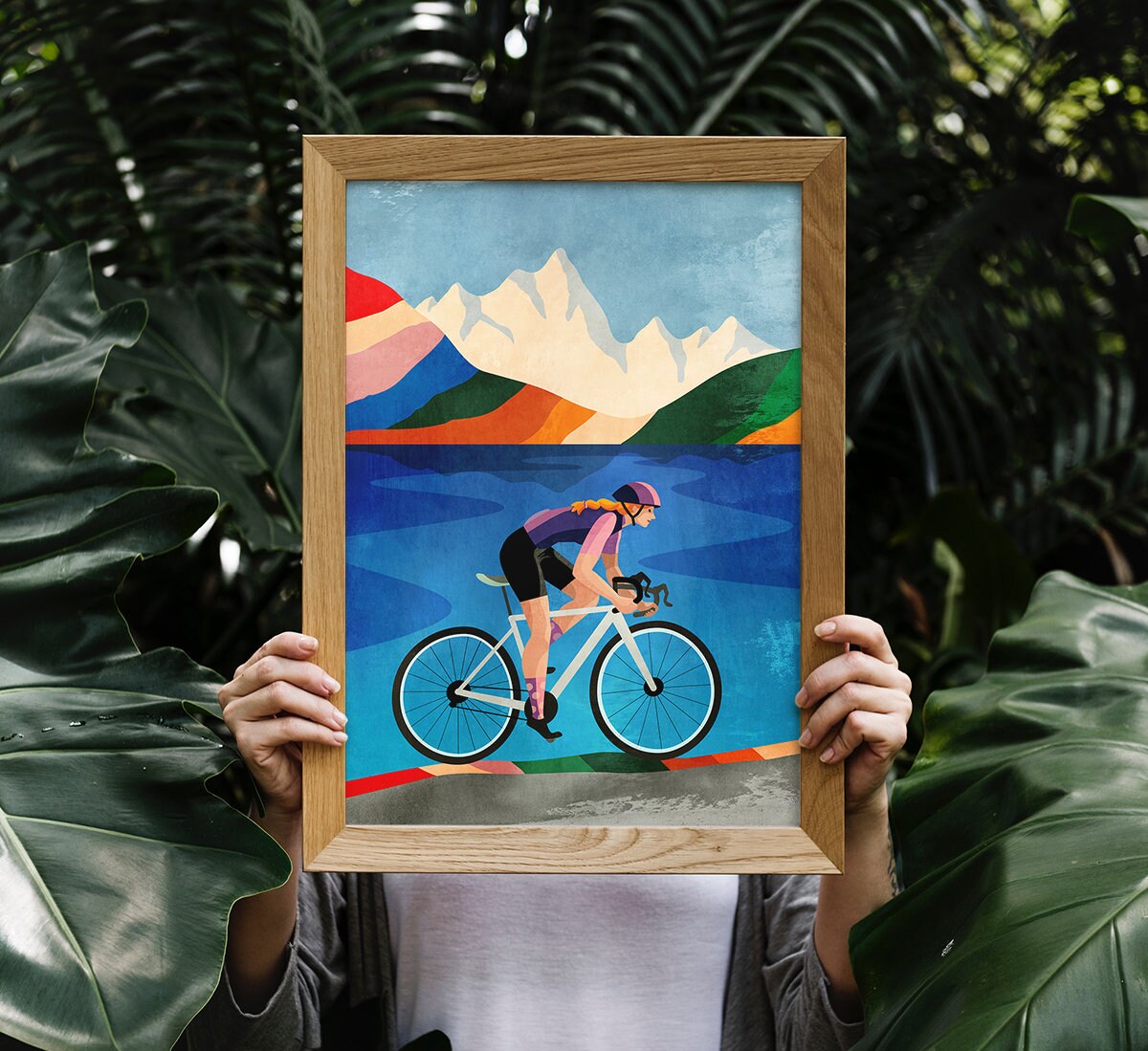 Woman Cyclist Art Print | Colorful Cycling Illustration Wall Art