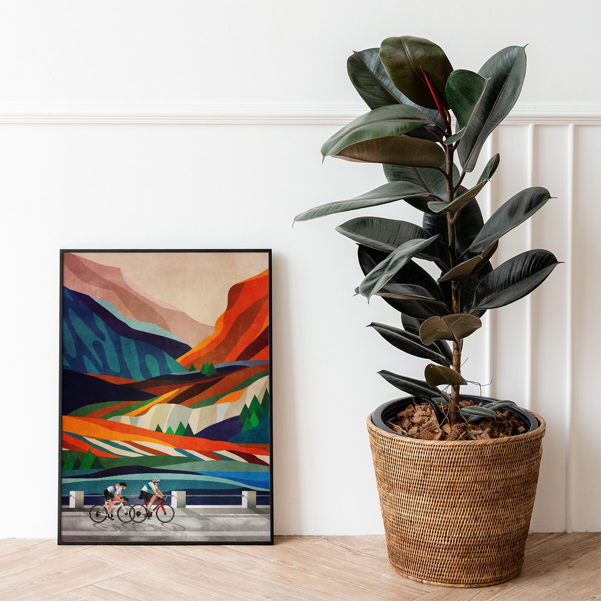 Cycling Couple Art Print | Mountain Adventure Bicycle Wall Art
