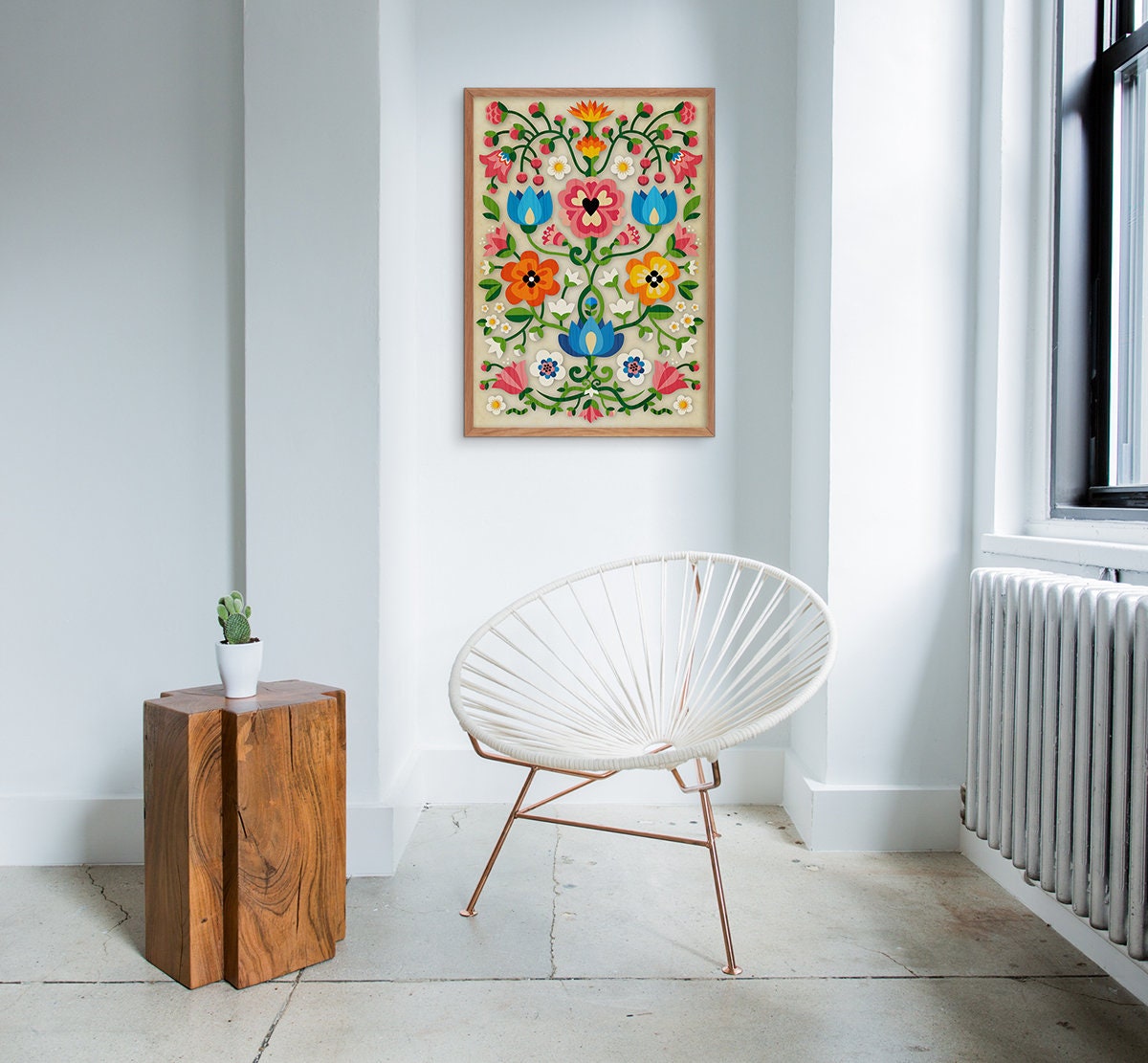 Mountain Flowers Art Print | Folk Motif Floral Wall Art