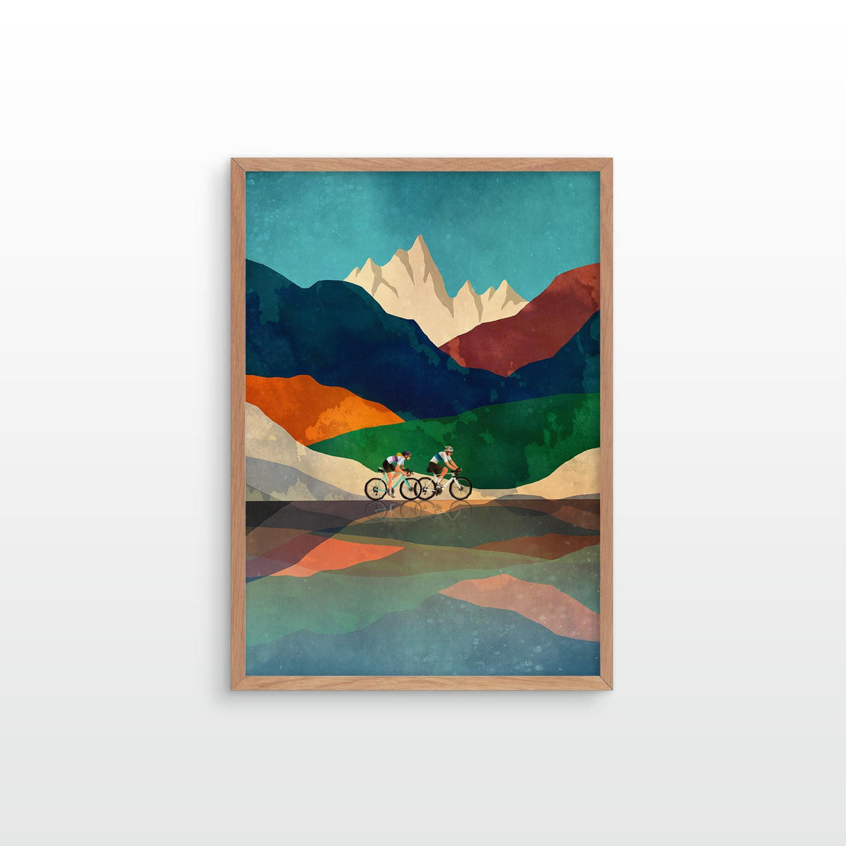 Couple Cycling Art Print | Mountain Landscape Bicycle Wall Art
