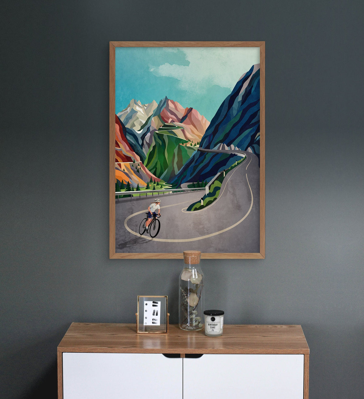 Woman Cyclist Art Print | Mountain Ascent Cycling Wall Art
