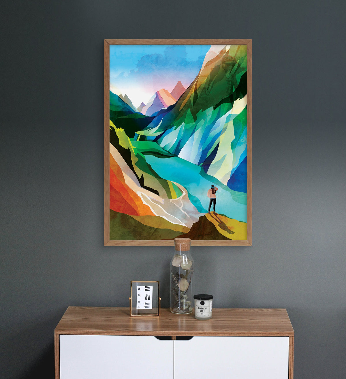 Hiking Girl Art Print | Woman Hiker Mountain Wall Art