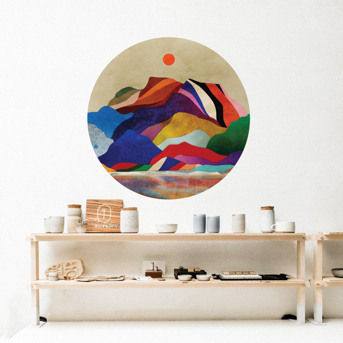 Colorful mountains wall decal. Self adhesive, repositionable and removable fabric.