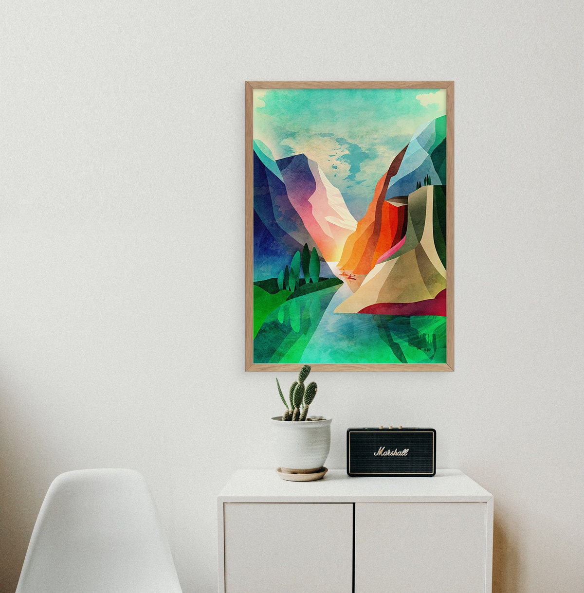 Canyon Kayaking Art Print | Kayak Lake and Mountains Wall Art