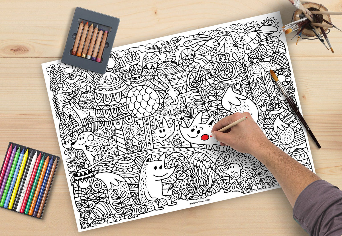 Forest Animals Colouring Poster | A2 Paper Print.