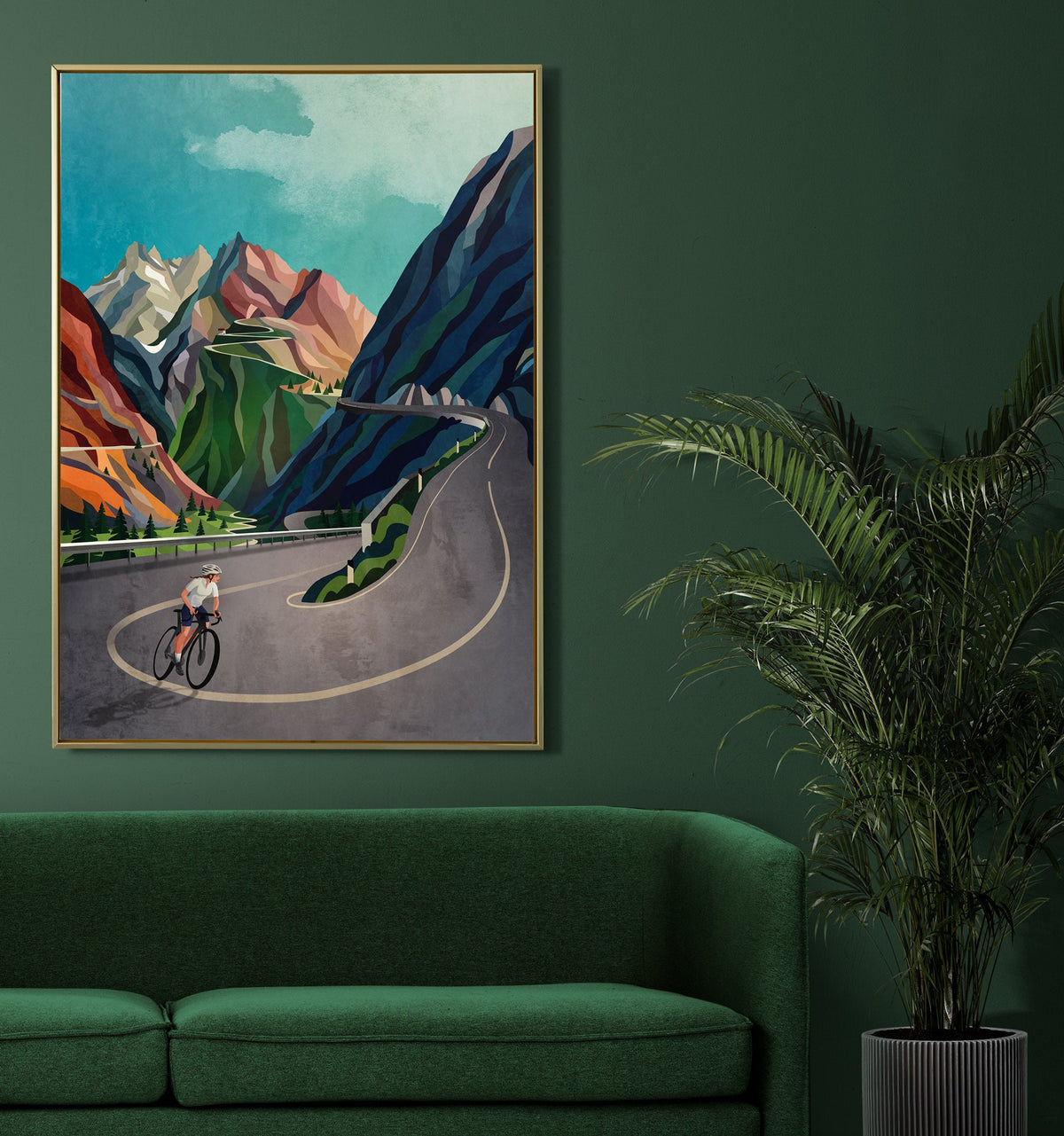 Woman Cyclist Art Print | Mountain Ascent Cycling Wall Art