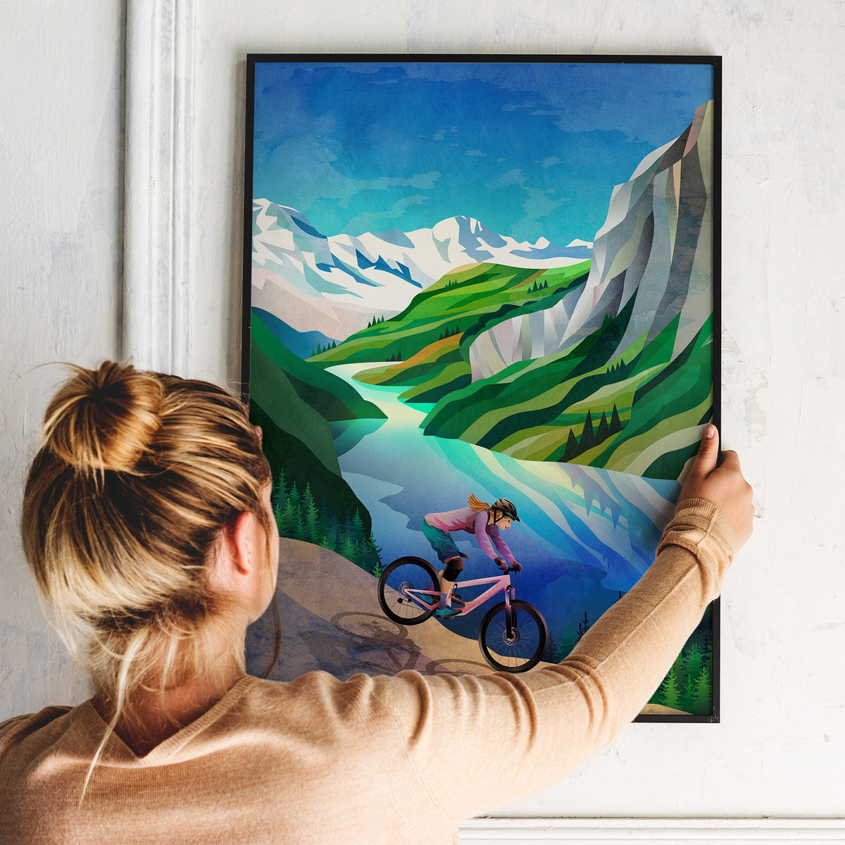 Mountain Bike Art Print | Woman Riding MTB Wall Art