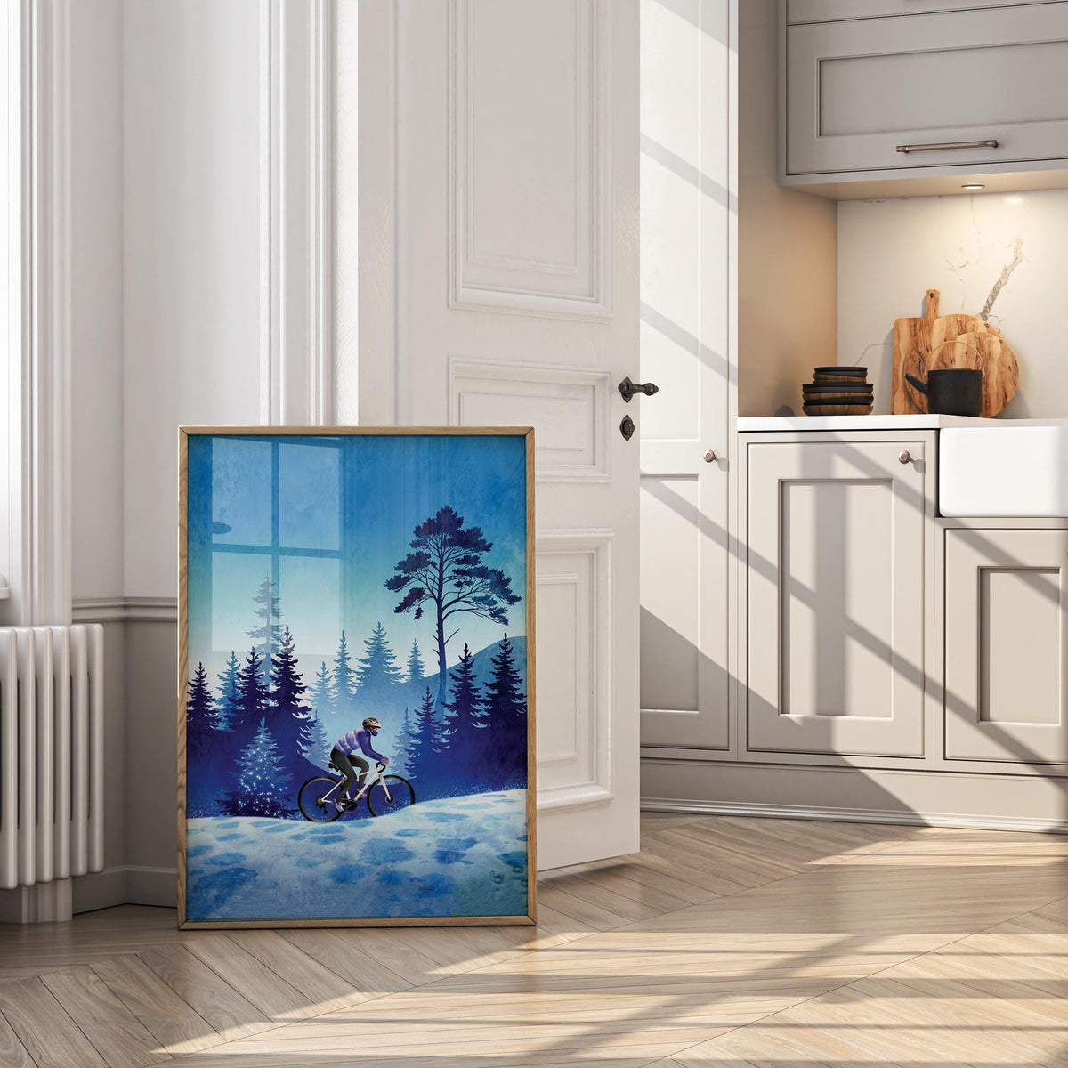 Woman Cyclist Art Print | Winter Cycling Wall Art