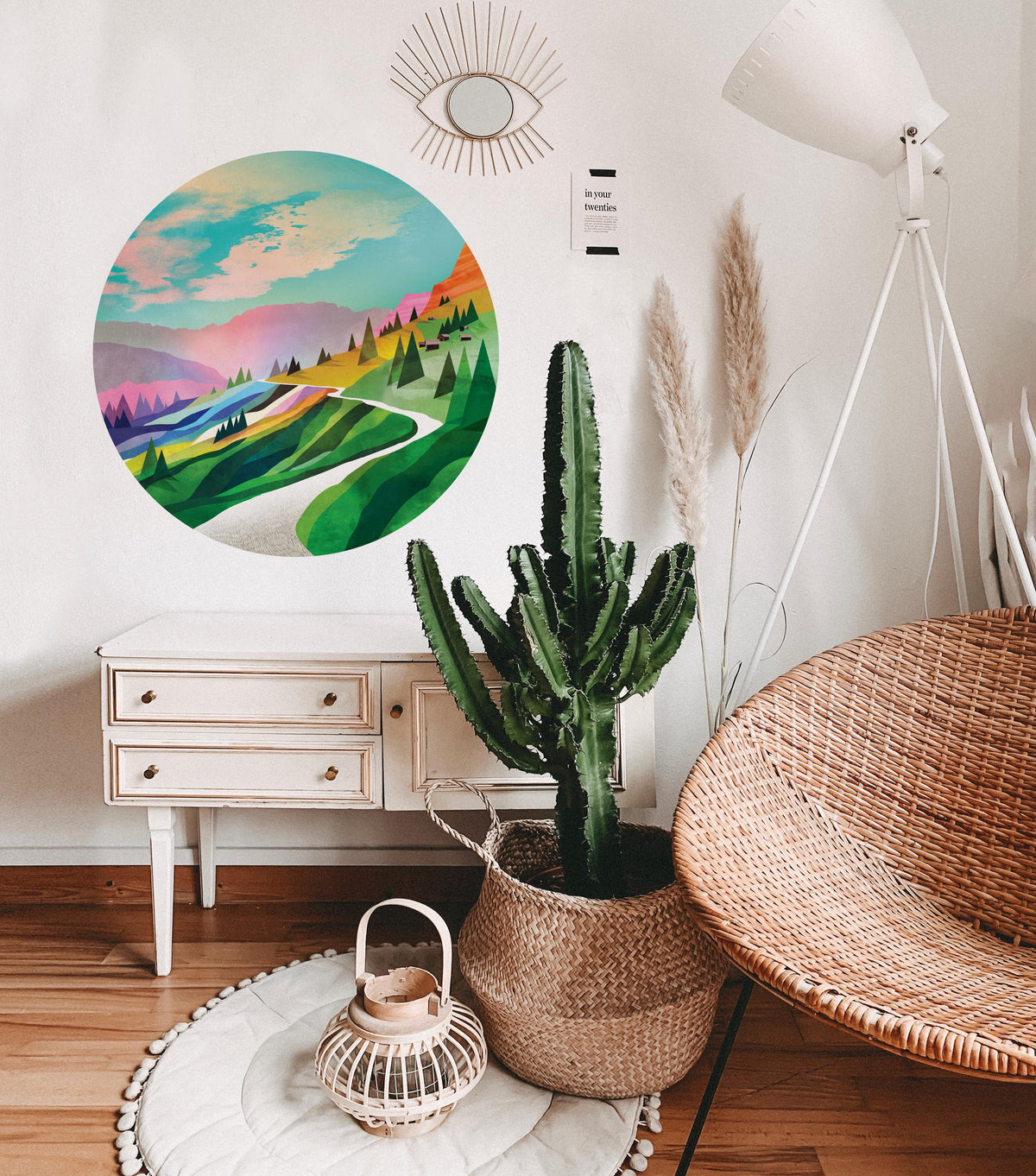 Landscape wall decal. Self-adhesive, repositionable, and removable fabric.
