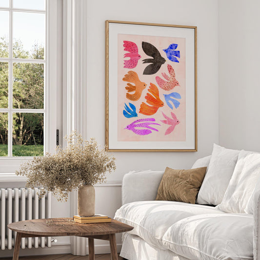 Colorful World of Birds | Mixed Media Fine Art Print