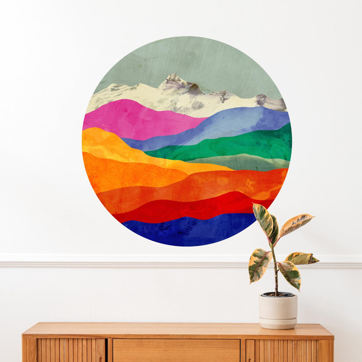 Colorful Mountain Valleys Wall Decal | Round Removable Wall Sticker
