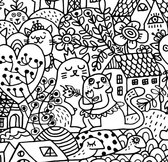 Cats Town Coloring Poster | Giant A2 Colouring Page for Kids