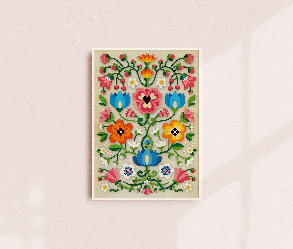 Mountain Flowers Art Print | Folk Motif Floral Wall Art