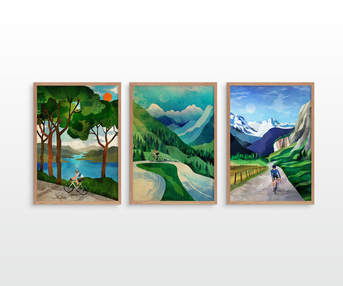 Personalized Cycling Art Prints Set of 3 | Custom Cyclist Wall Art