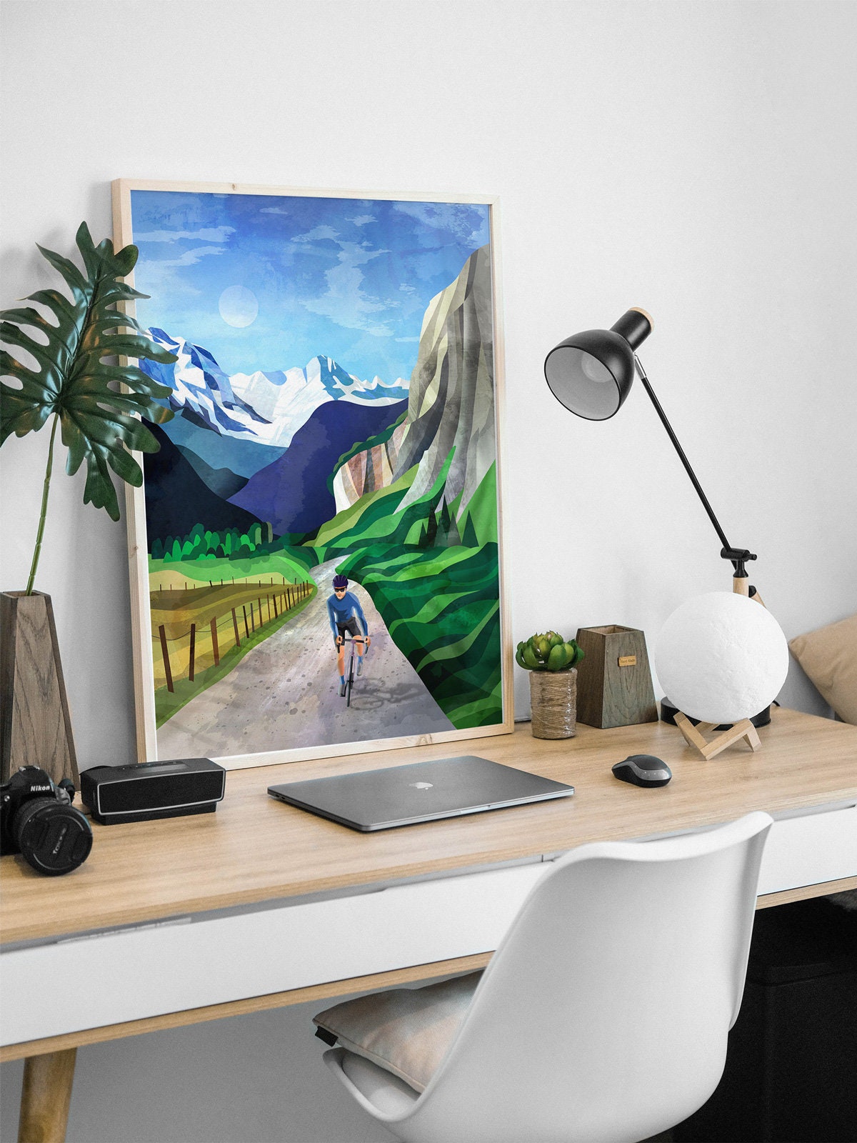Cycling in Alpine Valley Art Print | Mountain Bicycle Wall Art