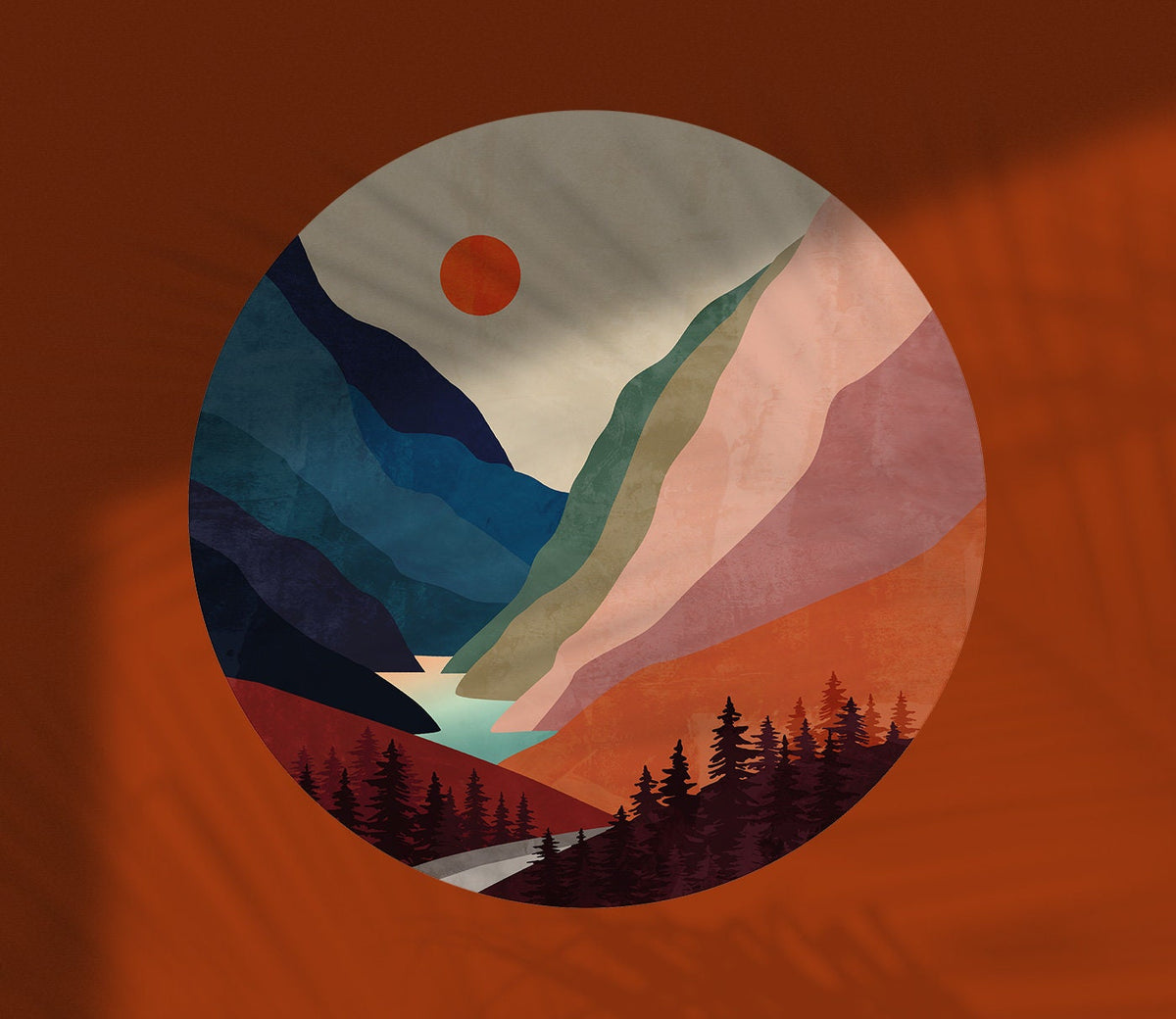 Mountain River Wall Decal | Round Removable Self-Adhesive Wall Sticker