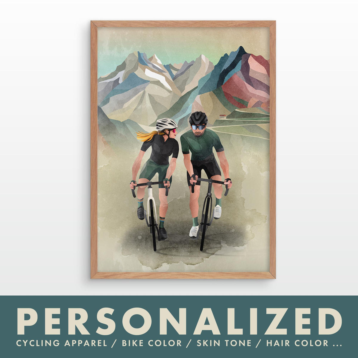 Custom Cycling Couple Art Print | Personalized Cyclist Gift