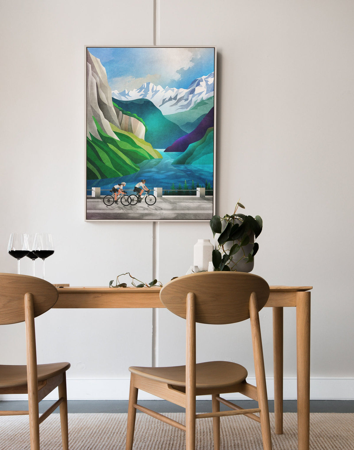 Cycling Art Print | Cycling by the Lake Bicycle Wall Art