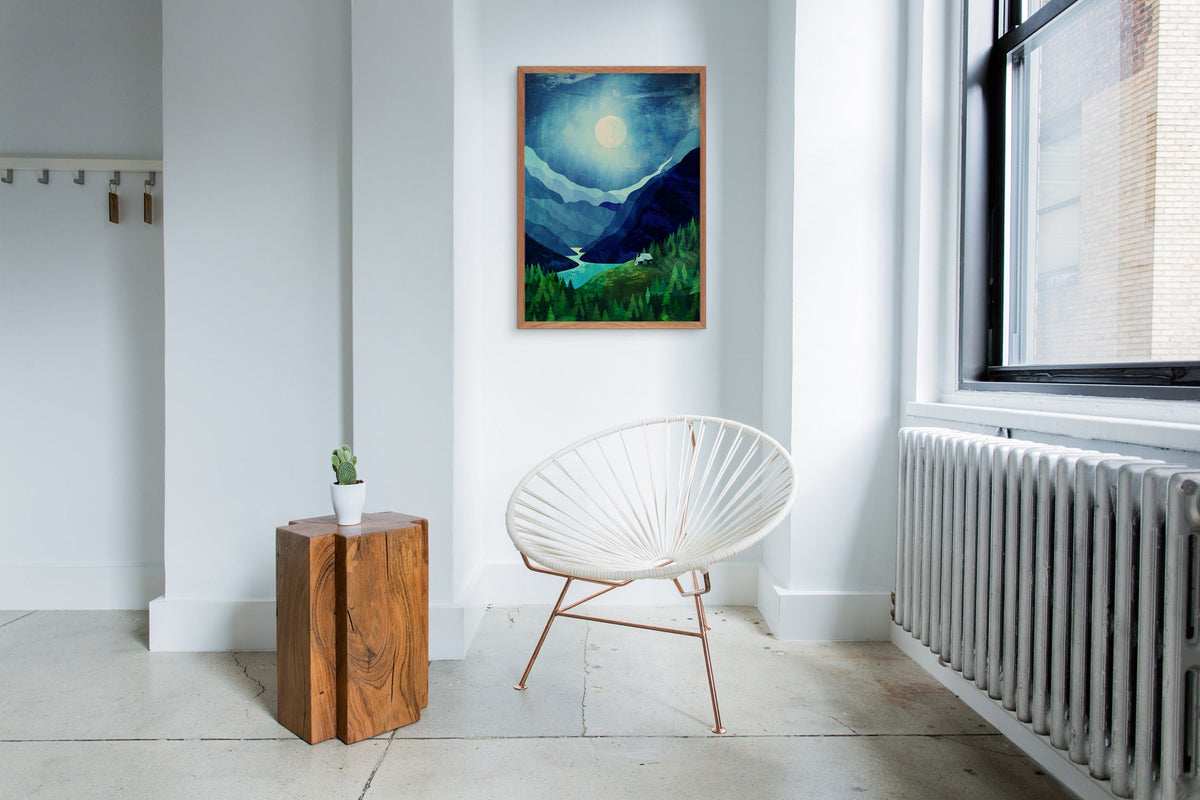 Moonlit Mountain Lake Art Print | Night Landscape Wall Art