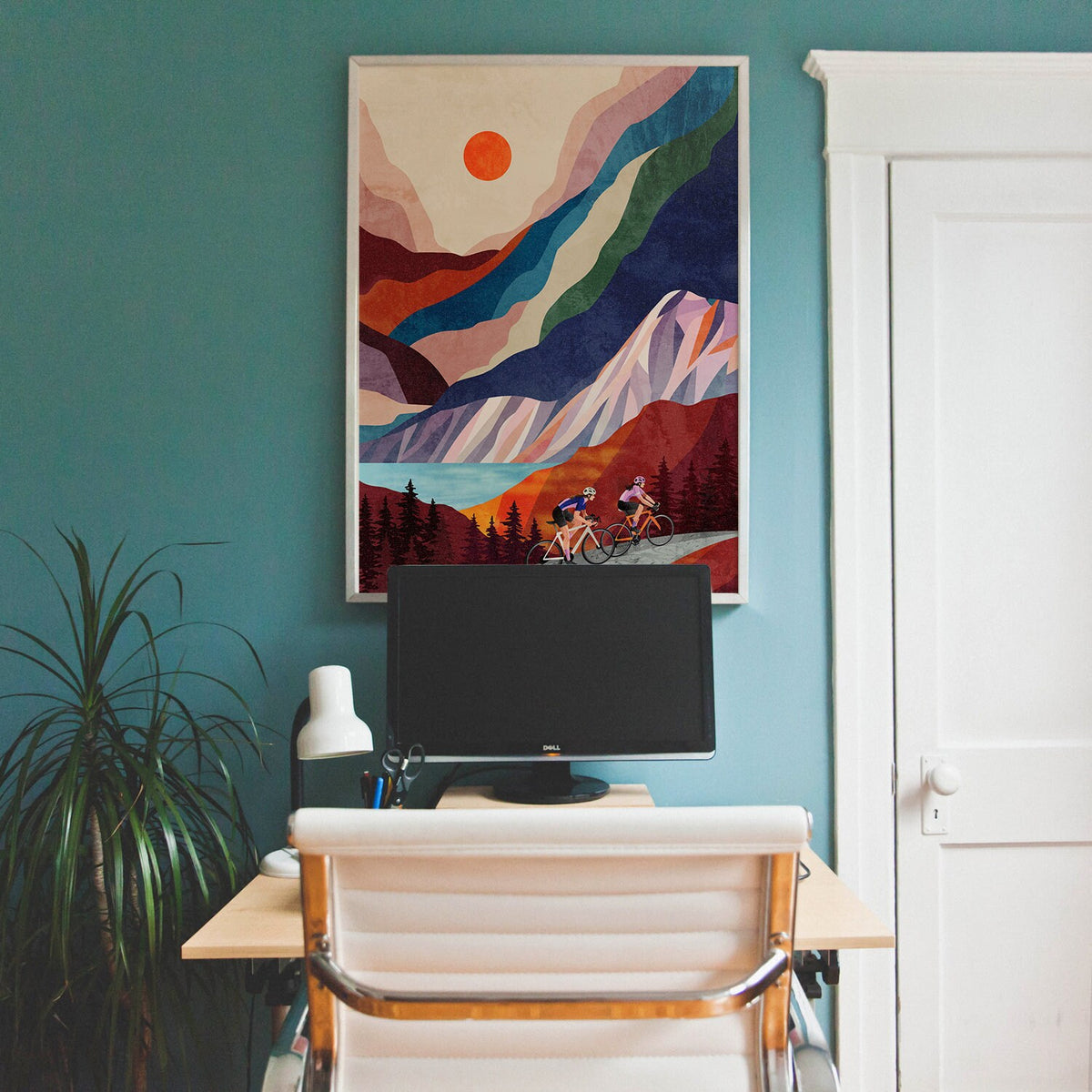 Cycling Friends Art Print | Mountain Landscape Female Cyclists Wall Art