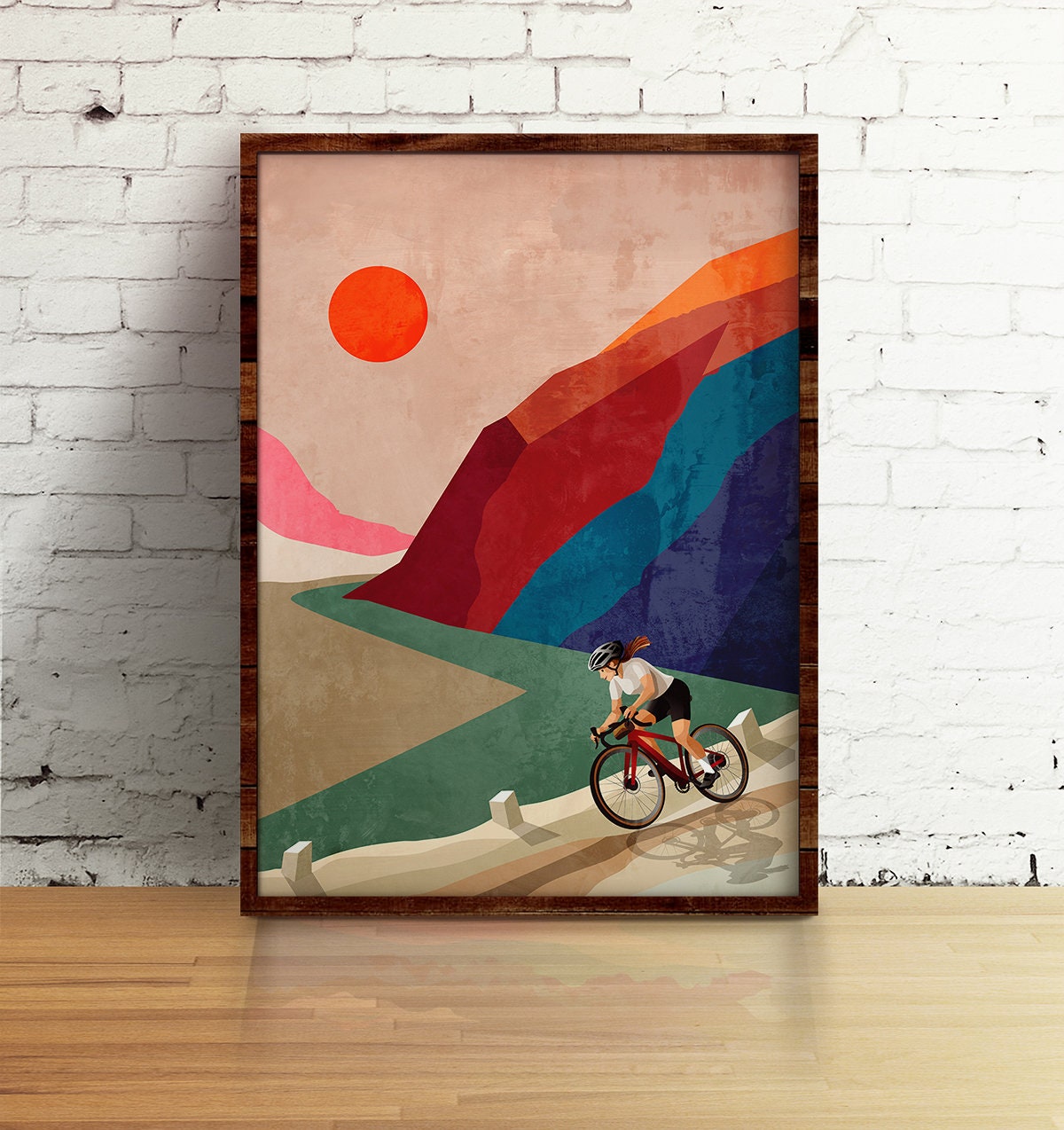 Woman Cyclist Art Print | Mountain Road Cycling Wall Art