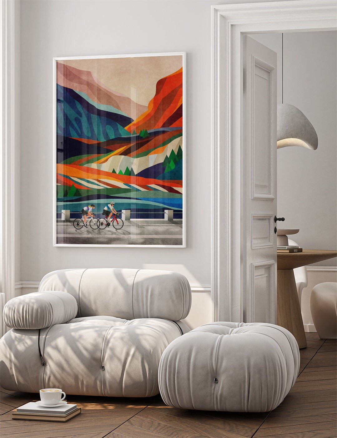 Cycling Couple Art Print | Mountain Adventure Bicycle Wall Art