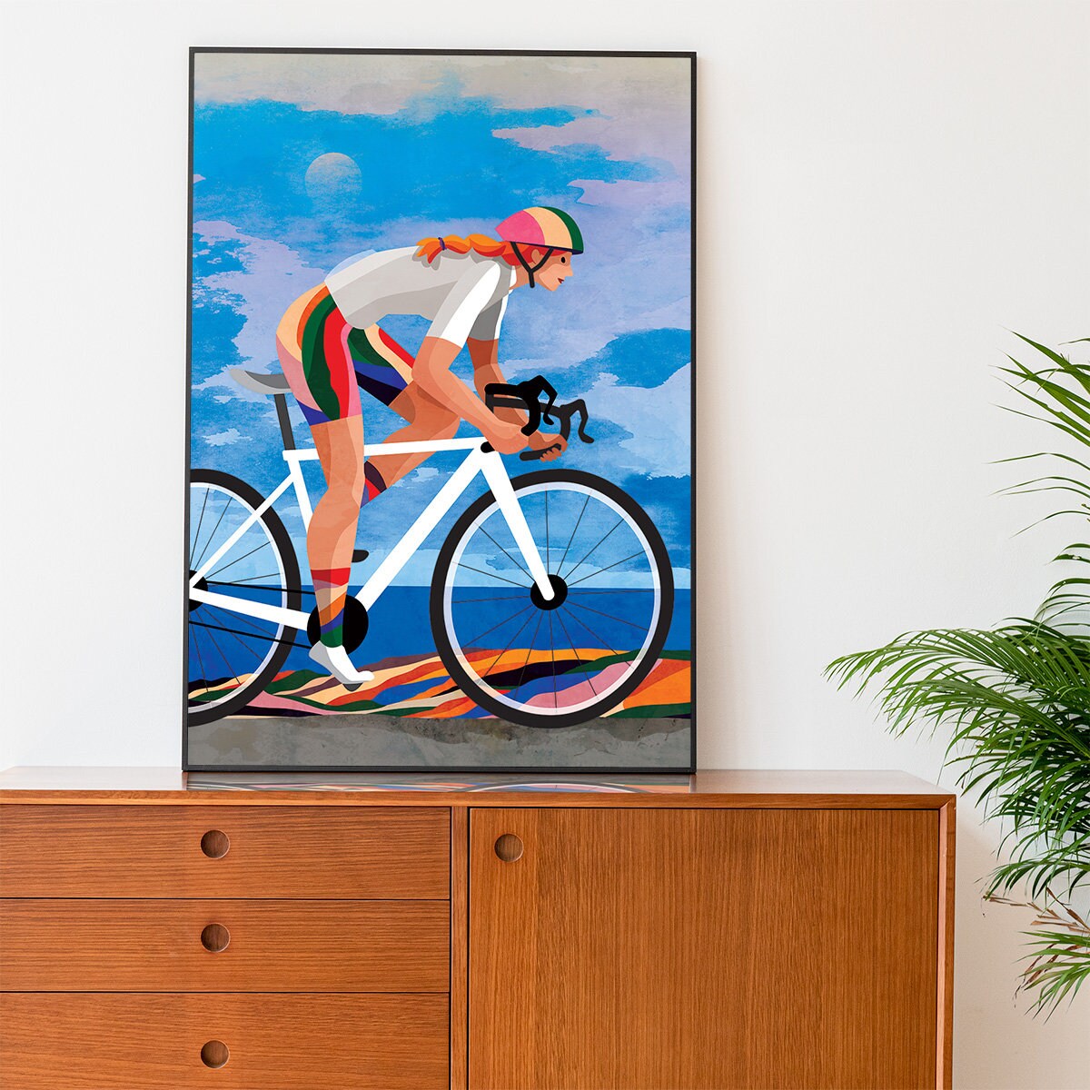 Woman Cyclist Art Print | Cycling Wall Art for Home or Office