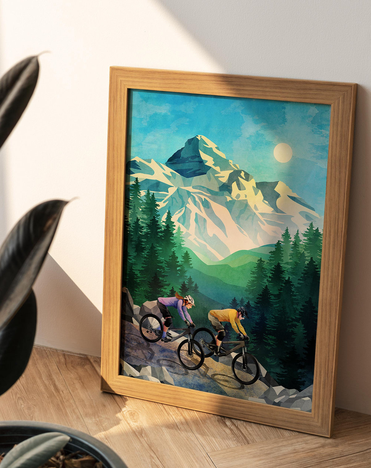 MTB Couple Art Print | Descending Mountain Trail Wall Art