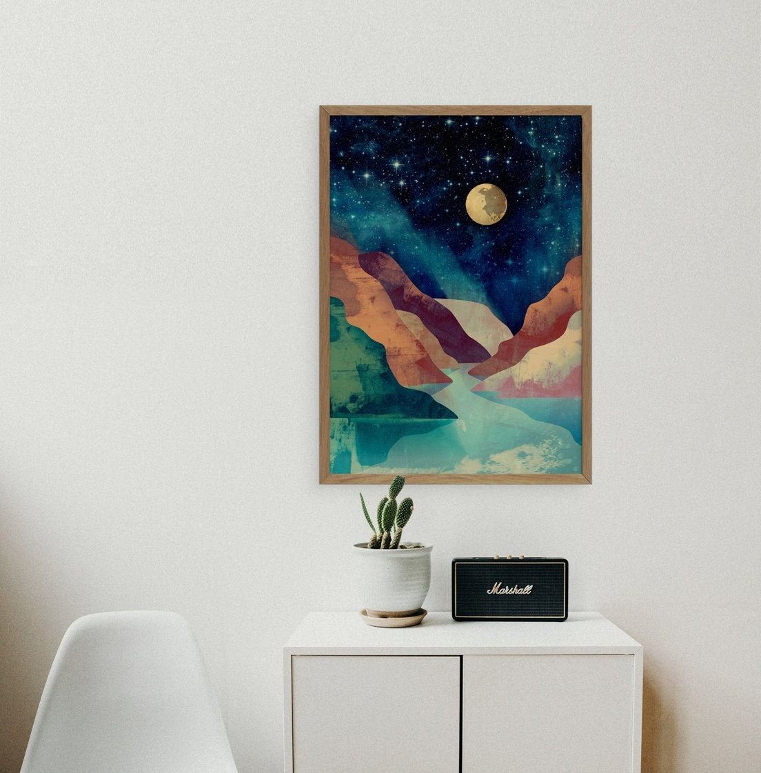 Moon Over Canyon Art Print | River Canyon Landscape Wall Art