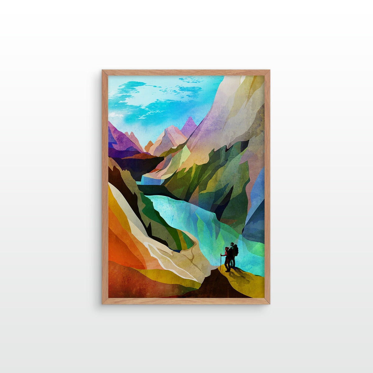 Hiking Couple Art Print | Canyon Landscape Wall Art