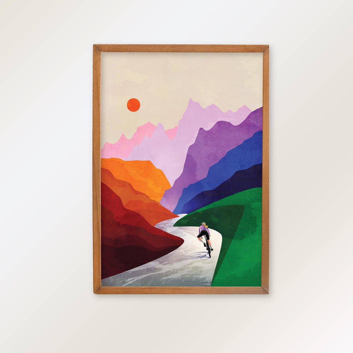 Woman Cyclist Art Print | Mountain Descent Cycling Wall Art