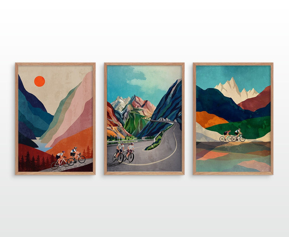 Personalized Cycling Couple Art Prints Set of 3 | Custom Bicycle Wall Art