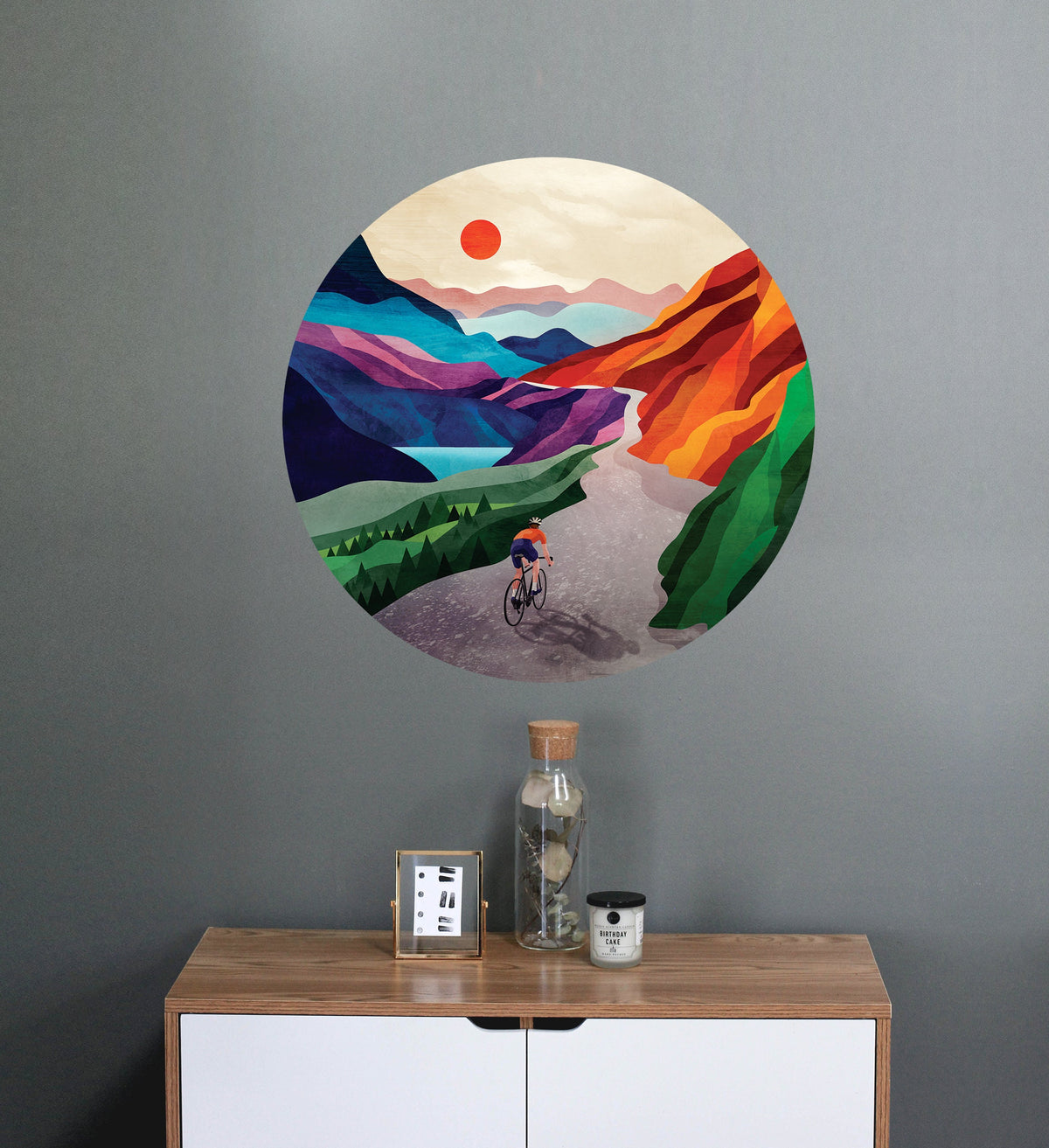 Cycling Wall Decal | Mountains Round Self-Adhesive Wall Sticker