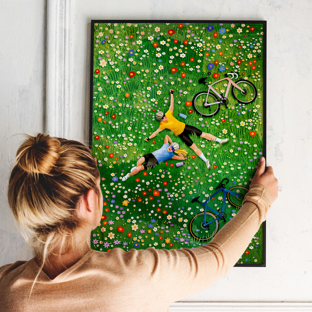 Cycling Couple Art Print | Summer Ride Bicycle Gift Wall Art
