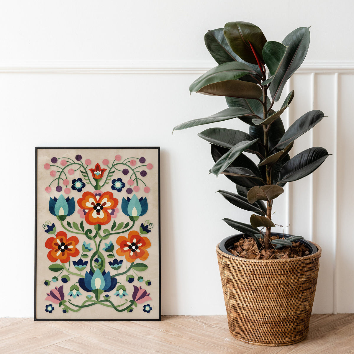 Mountain Flowers Fine Art Print | Folk Motif Floral Wall Art