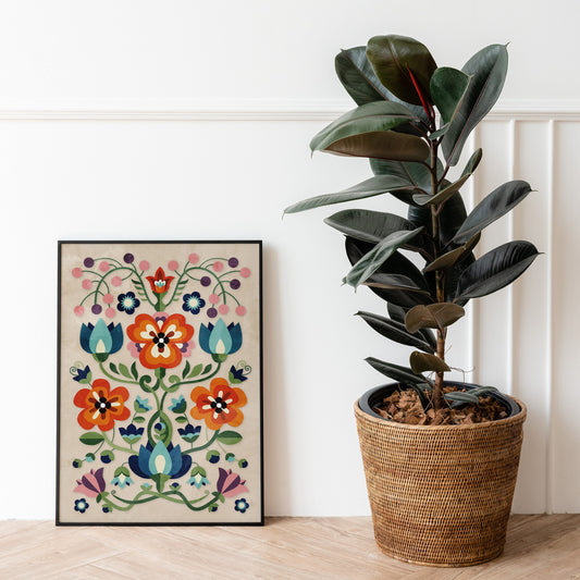 Mountain Flowers Fine Art Print | Folk Motif Floral Wall Art